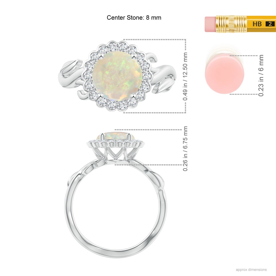 8mm AAA Vintage Inspired Opal Flower and Vine Ring in White Gold ruler
