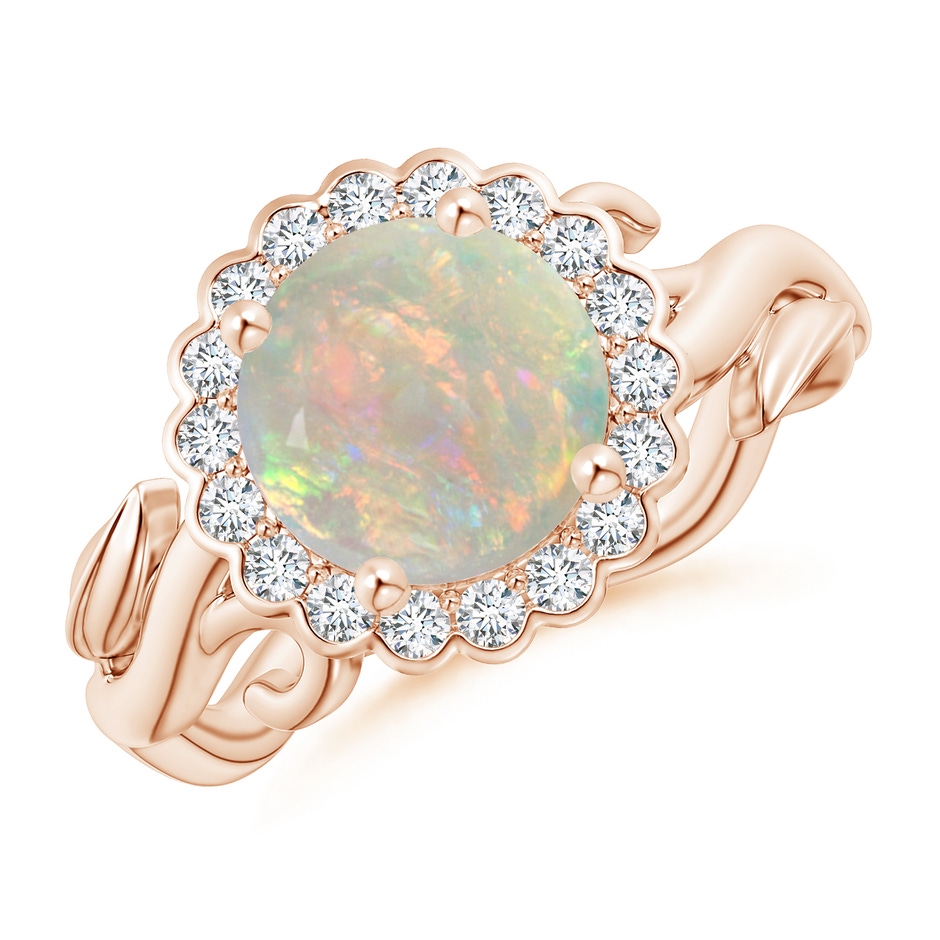 8mm AAAA Vintage Inspired Opal Flower and Vine Ring in Rose Gold 