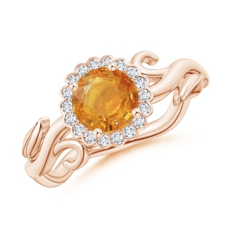 6mm A Vintage Inspired Orange Sapphire Flower and Vine Ring in Rose Gold