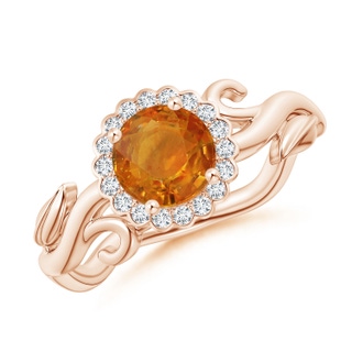 6mm AA Vintage Inspired Orange Sapphire Flower and Vine Ring in Rose Gold
