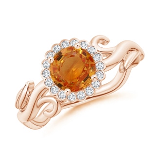 6mm AAA Vintage Inspired Orange Sapphire Flower and Vine Ring in Rose Gold