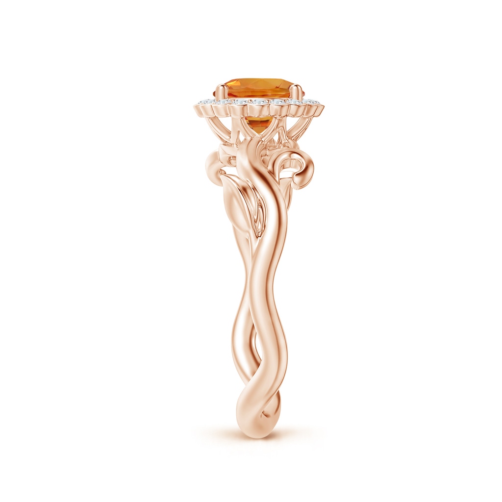 6mm AAA Vintage Inspired Orange Sapphire Flower and Vine Ring in Rose Gold Side-2