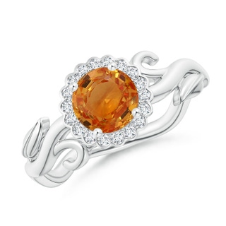 6mm AAA Vintage Inspired Orange Sapphire Flower and Vine Ring in White Gold