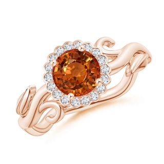 6mm AAAA Vintage Inspired Orange Sapphire Flower and Vine Ring in Rose Gold