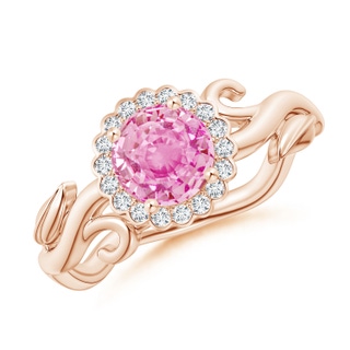 6mm A Vintage Inspired Pink Sapphire Flower and Vine Ring in Rose Gold
