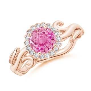 6mm AA Vintage Inspired Pink Sapphire Flower and Vine Ring in Rose Gold