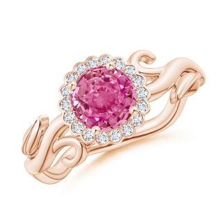 6mm AAA Vintage Inspired Pink Sapphire Flower and Vine Ring in Rose Gold