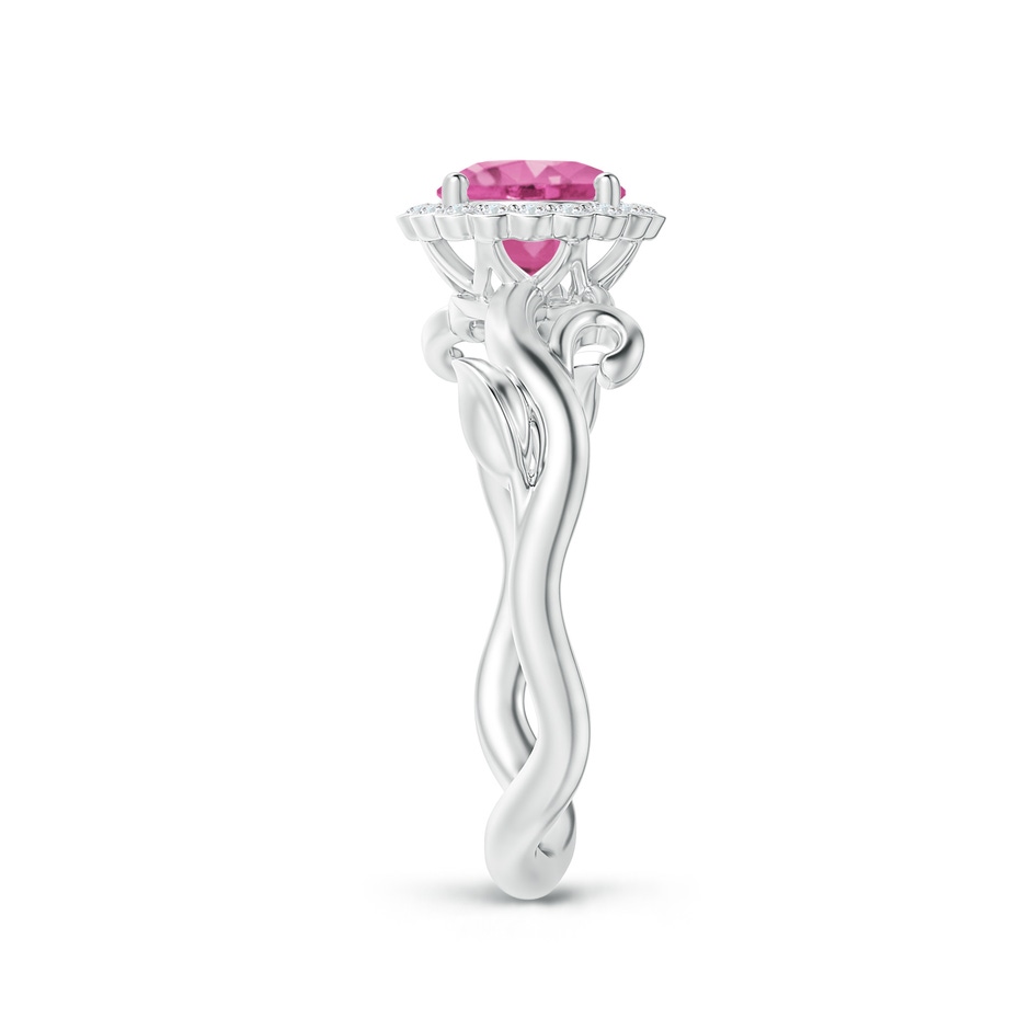 6mm AAA Vintage Inspired Pink Sapphire Flower and Vine Ring in White Gold side-2