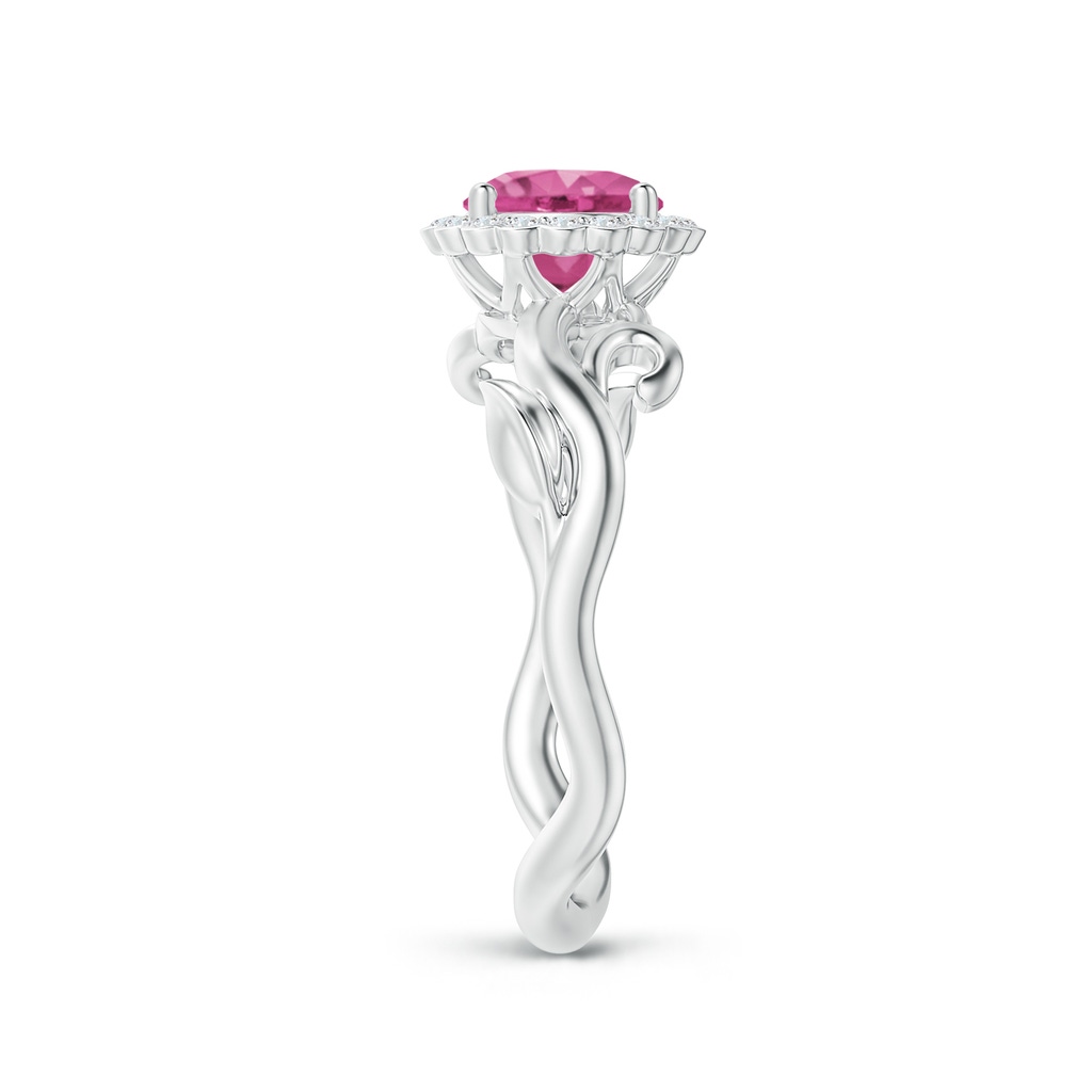 6mm AAAA Vintage Inspired Pink Sapphire Flower and Vine Ring in White Gold Side-2