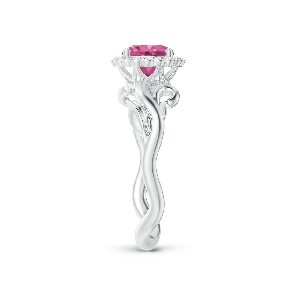 6mm AAAA Vintage Inspired Pink Sapphire Flower and Vine Ring in White Gold side-2