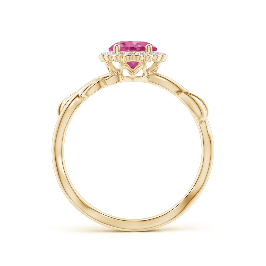 6mm AAAA Vintage Inspired Pink Sapphire Flower and Vine Ring in Yellow Gold Side-1