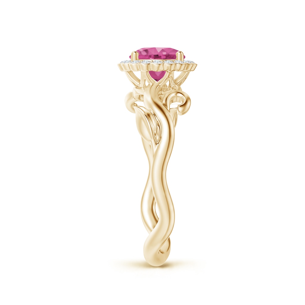 6mm AAAA Vintage Inspired Pink Sapphire Flower and Vine Ring in Yellow Gold Side-2