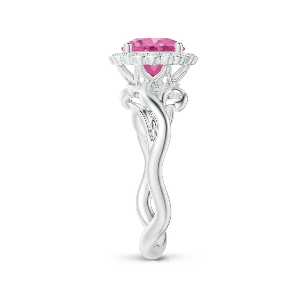 7mm AAA Vintage Inspired Pink Sapphire Flower and Vine Ring in White Gold Side-2
