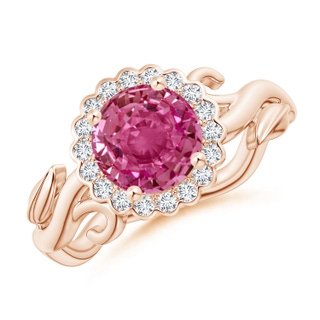 7mm AAAA Vintage Inspired Pink Sapphire Flower and Vine Ring in Rose Gold