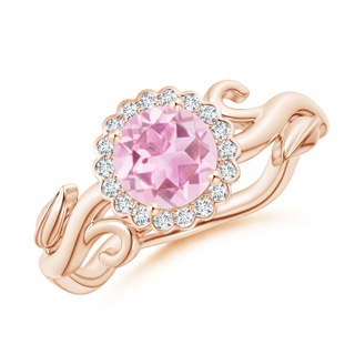 6mm A Vintage Inspired Pink Tourmaline Flower and Vine Ring in Rose Gold