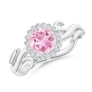 6mm A Vintage Inspired Pink Tourmaline Flower and Vine Ring in White Gold