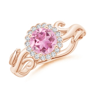 6mm AA Vintage Inspired Pink Tourmaline Flower and Vine Ring in Rose Gold