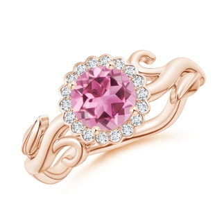 6mm AAA Vintage Inspired Pink Tourmaline Flower and Vine Ring in Rose Gold