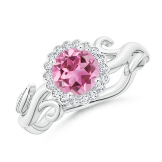 6mm AAA Vintage Inspired Pink Tourmaline Flower and Vine Ring in White Gold