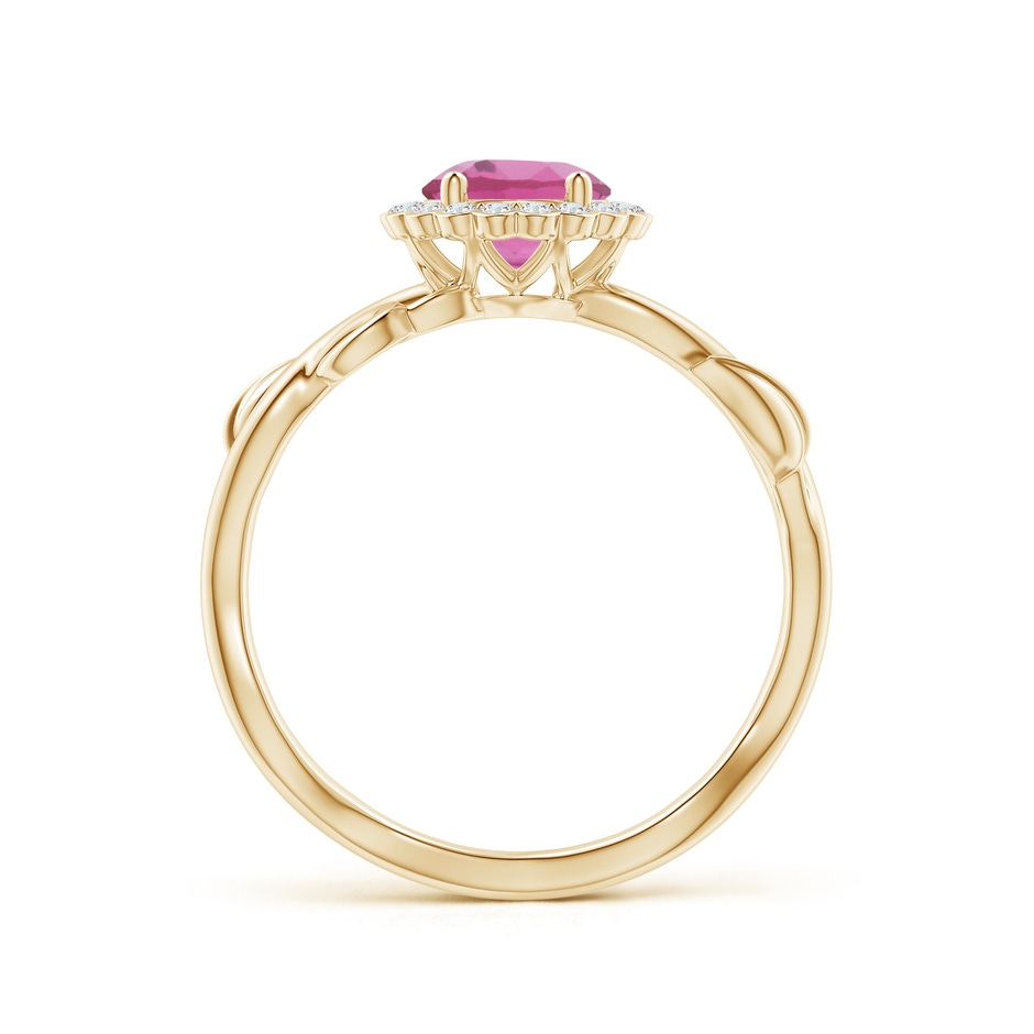 6mm AAA Vintage Inspired Pink Tourmaline Flower and Vine Ring in Yellow Gold side 1