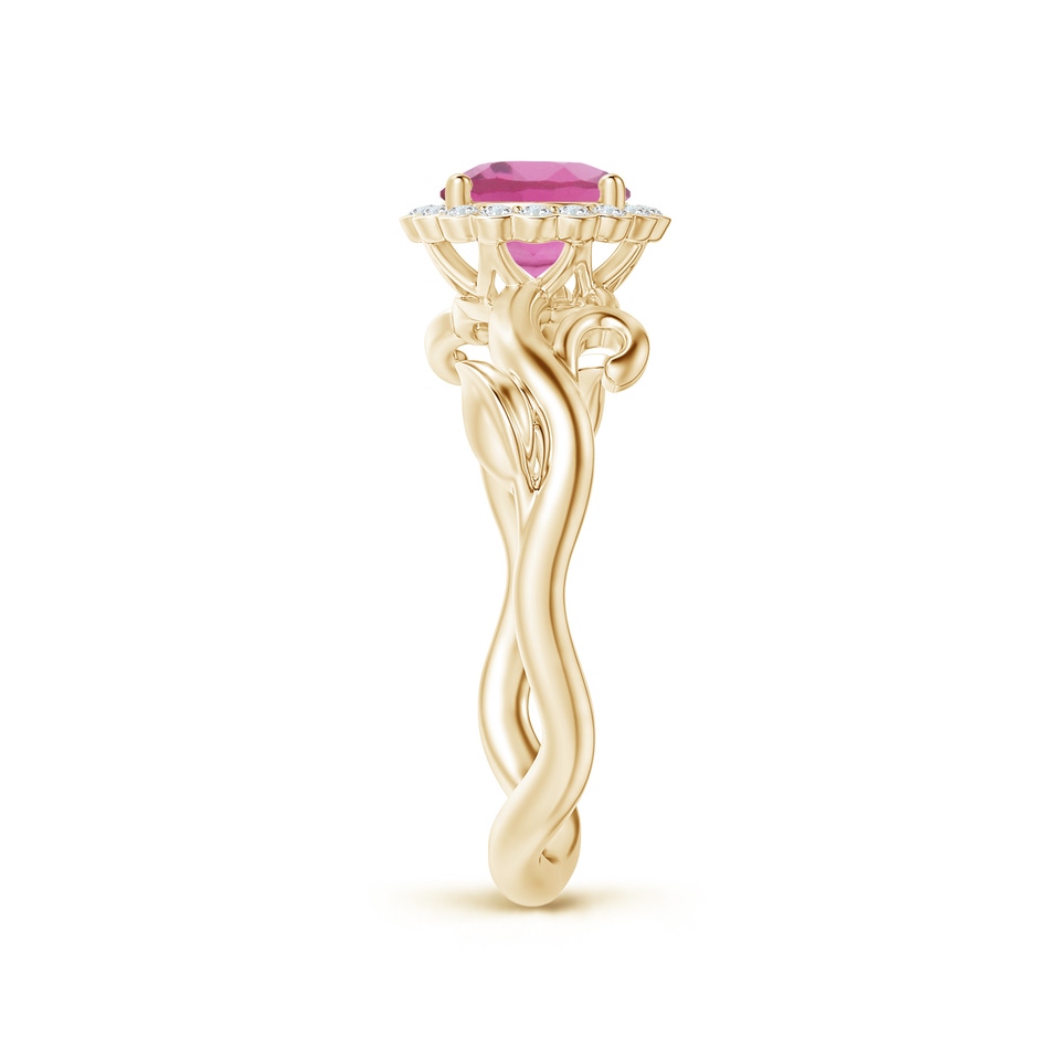6mm AAA Vintage Inspired Pink Tourmaline Flower and Vine Ring in Yellow Gold side 2