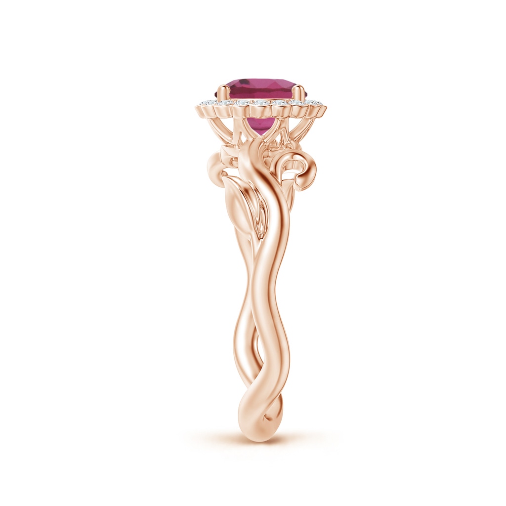 6mm AAAA Vintage Inspired Pink Tourmaline Flower and Vine Ring in Rose Gold Side 2