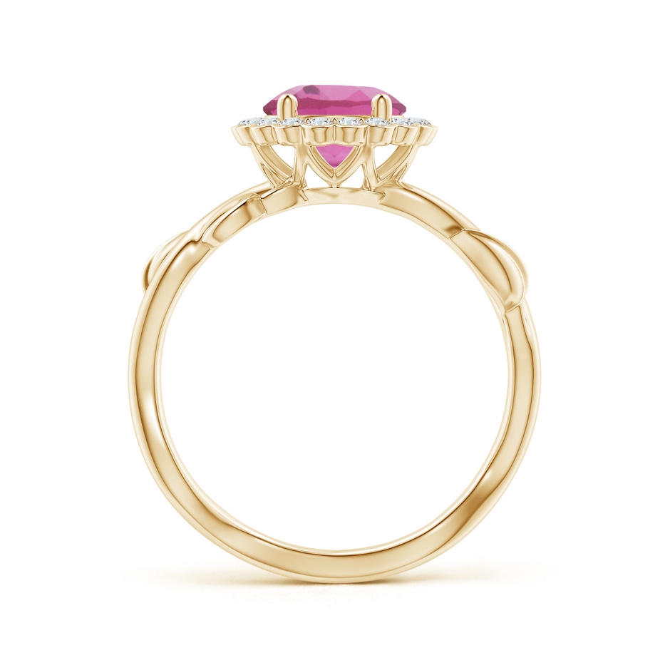 7mm AAA Vintage Inspired Pink Tourmaline Flower and Vine Ring in Yellow Gold side 1