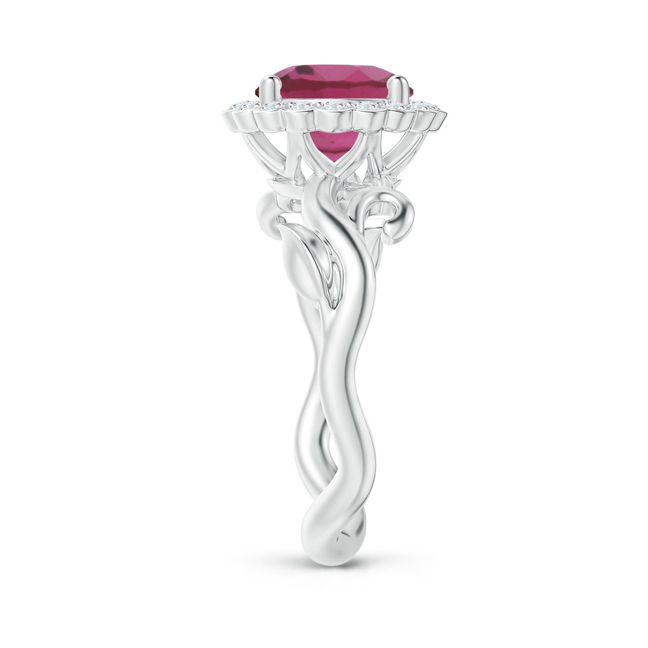 8mm AAAA Vintage Inspired Pink Tourmaline Flower and Vine Ring in White Gold side 2