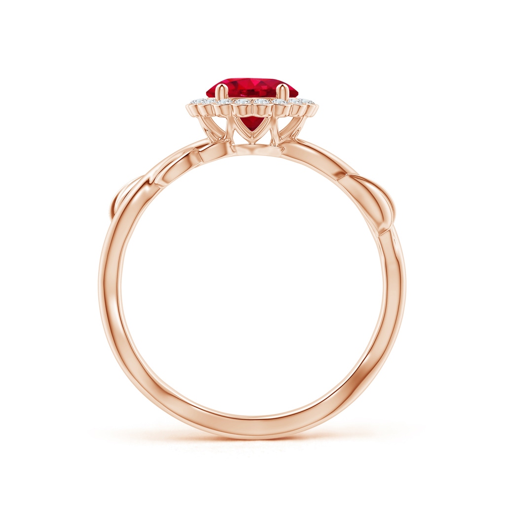 6mm AAA Vintage Inspired Ruby Flower and Vine Ring in Rose Gold Side-1