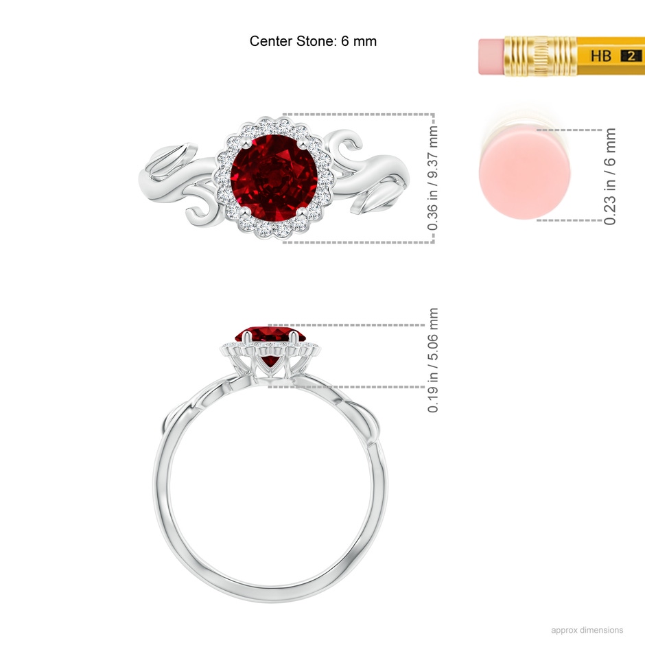 6mm Lab-Grown Vintage Inspired Ruby Flower and Vine Ring in White Gold ruler