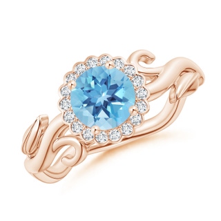 6mm A Vintage Inspired Swiss Blue Topaz Flower and Vine Ring in Rose Gold