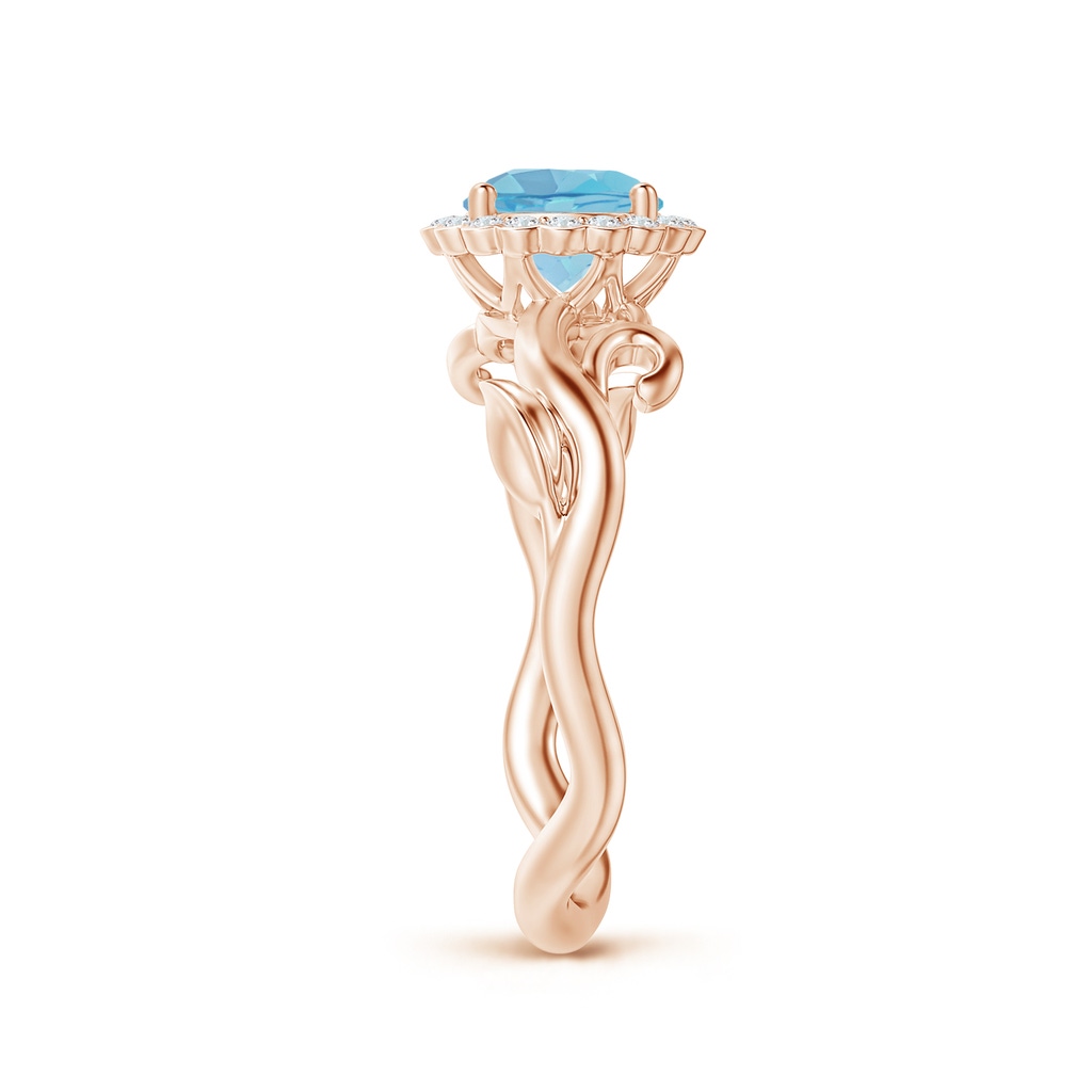 6mm A Vintage Inspired Swiss Blue Topaz Flower and Vine Ring in Rose Gold Side-2