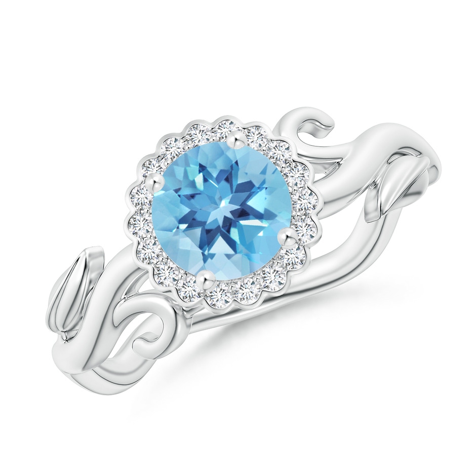6mm A Vintage Inspired Swiss Blue Topaz Flower and Vine Ring in White Gold 