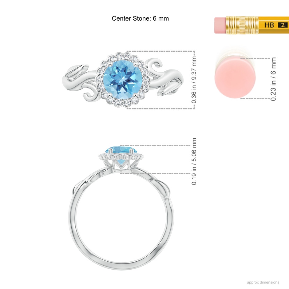 6mm A Vintage Inspired Swiss Blue Topaz Flower and Vine Ring in White Gold ruler