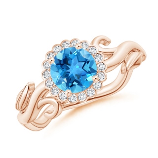 6mm AAA Vintage Inspired Swiss Blue Topaz Flower and Vine Ring in Rose Gold