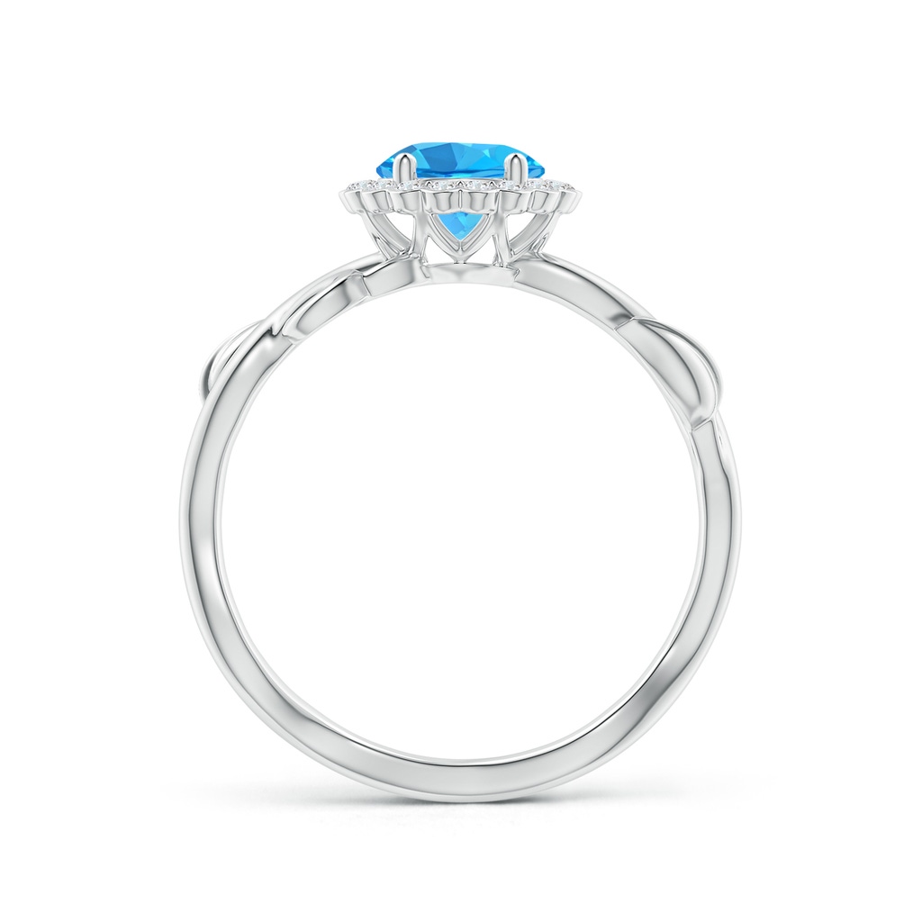 6mm AAA Vintage Inspired Swiss Blue Topaz Flower and Vine Ring in White Gold Side-1