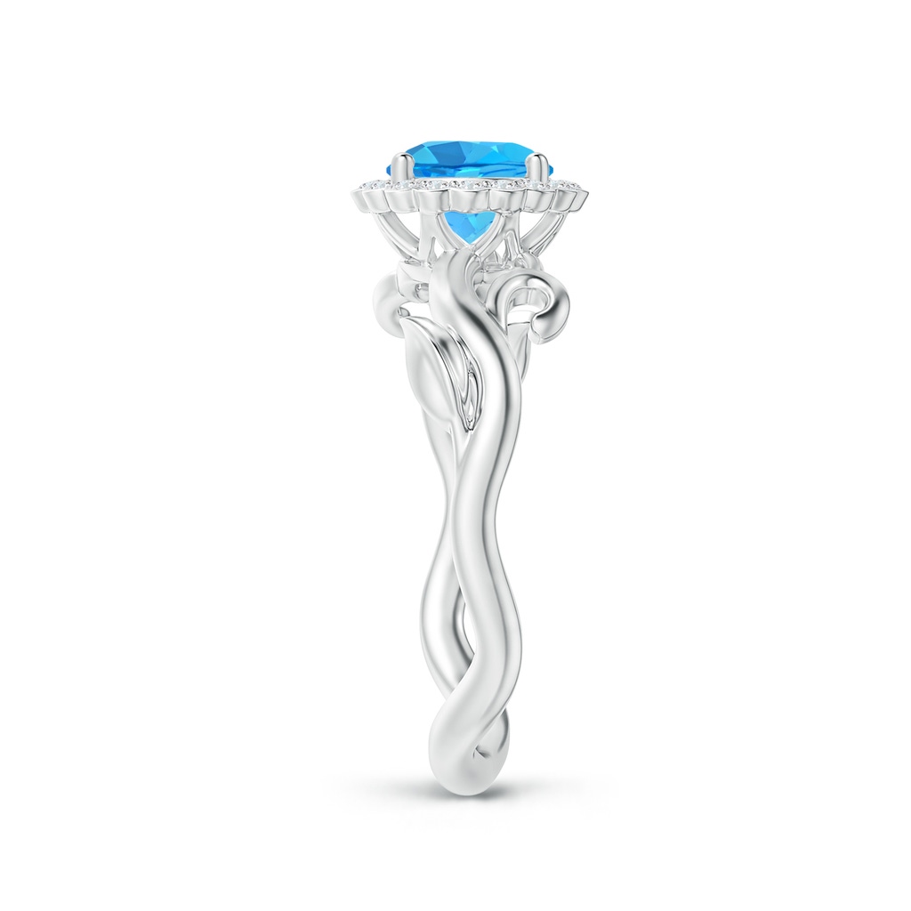 6mm AAA Vintage Inspired Swiss Blue Topaz Flower and Vine Ring in White Gold Side-2