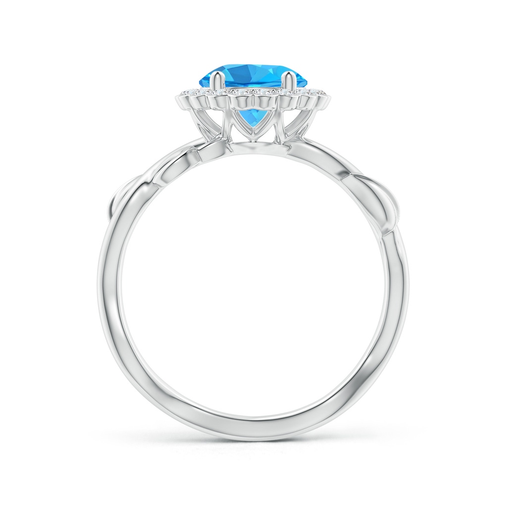 7mm AAA Vintage Inspired Swiss Blue Topaz Flower and Vine Ring in White Gold Side-1