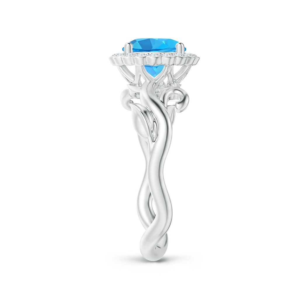 7mm AAA Vintage Inspired Swiss Blue Topaz Flower and Vine Ring in White Gold Side-2