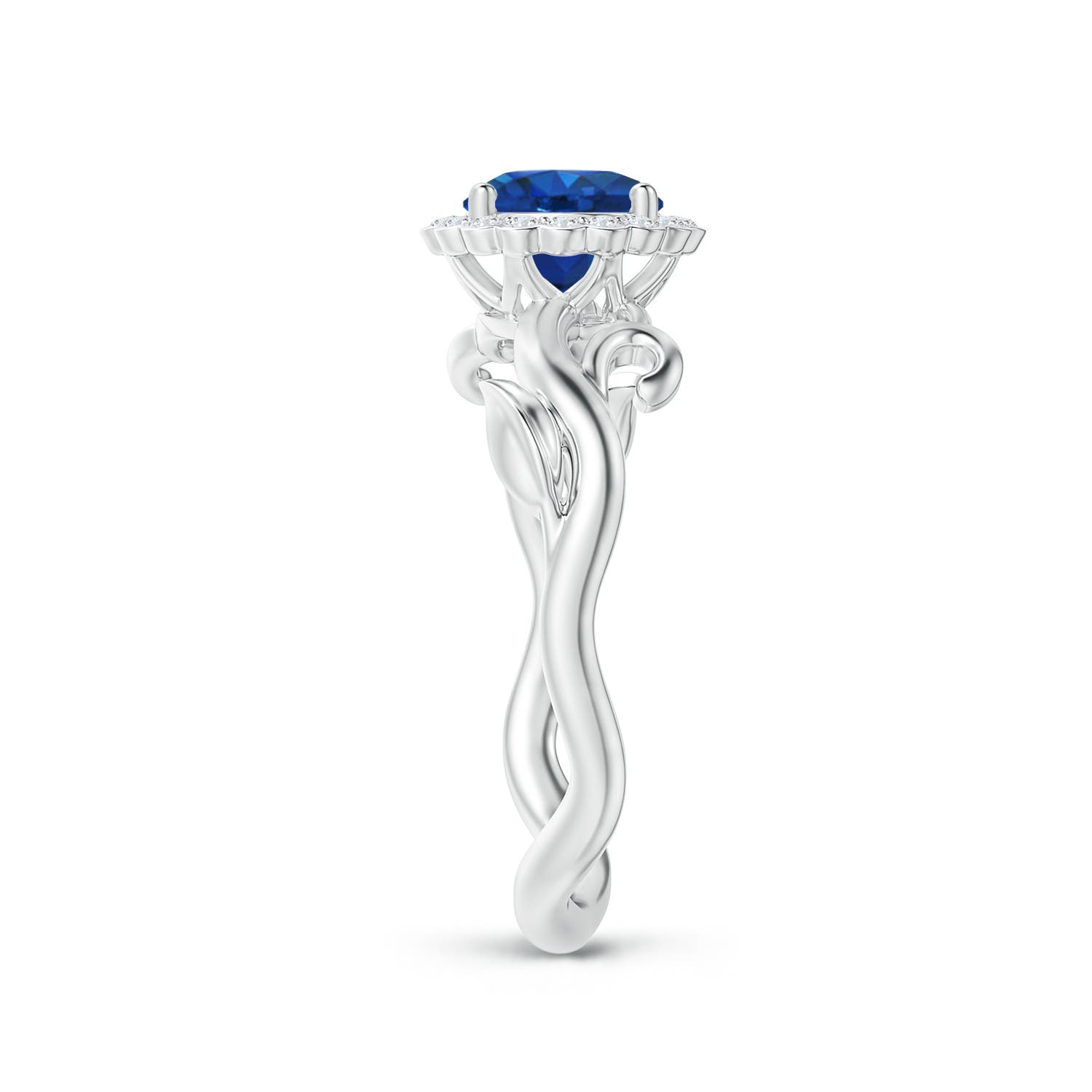 6mm AAA Vintage Inspired Sapphire Flower and Vine Ring in White Gold - side 2