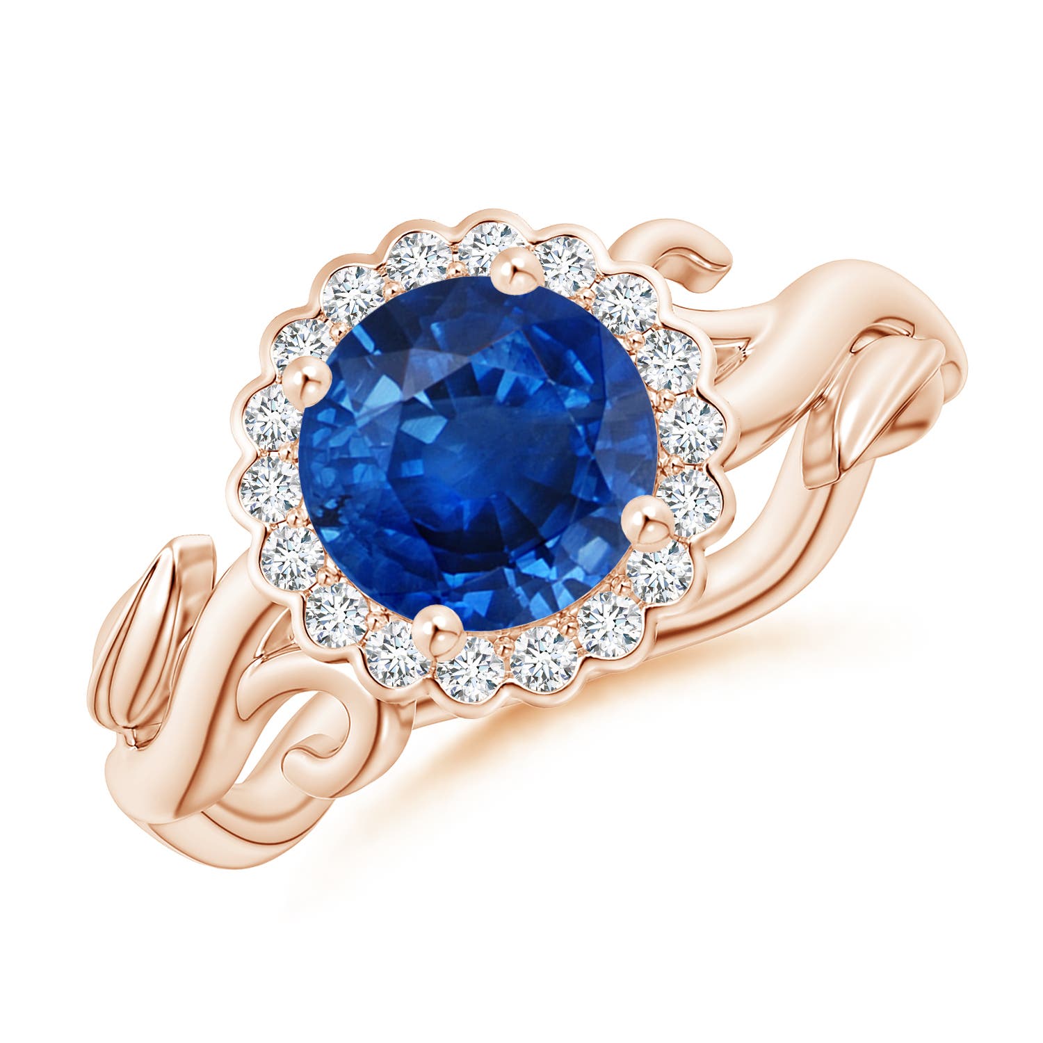 Vintage Inspired Sapphire Flower and Vine Ring