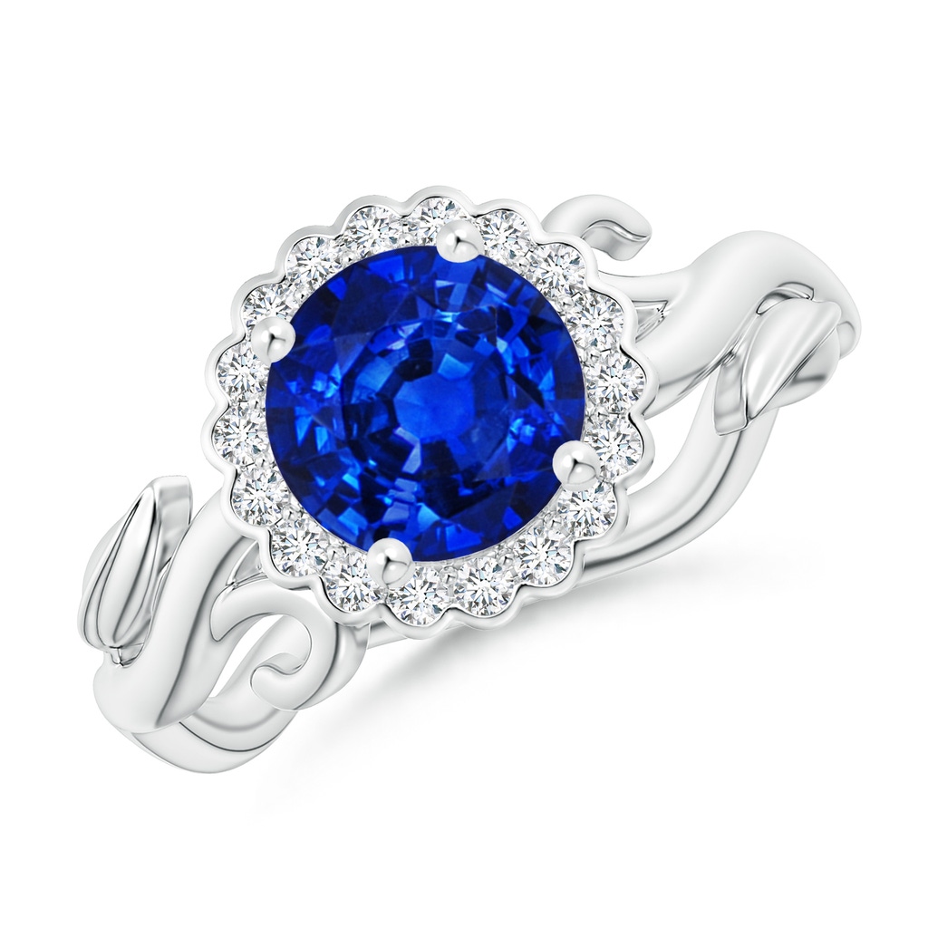 7mm Lab-Grown Vintage Inspired Sapphire Flower and Vine Ring in White Gold