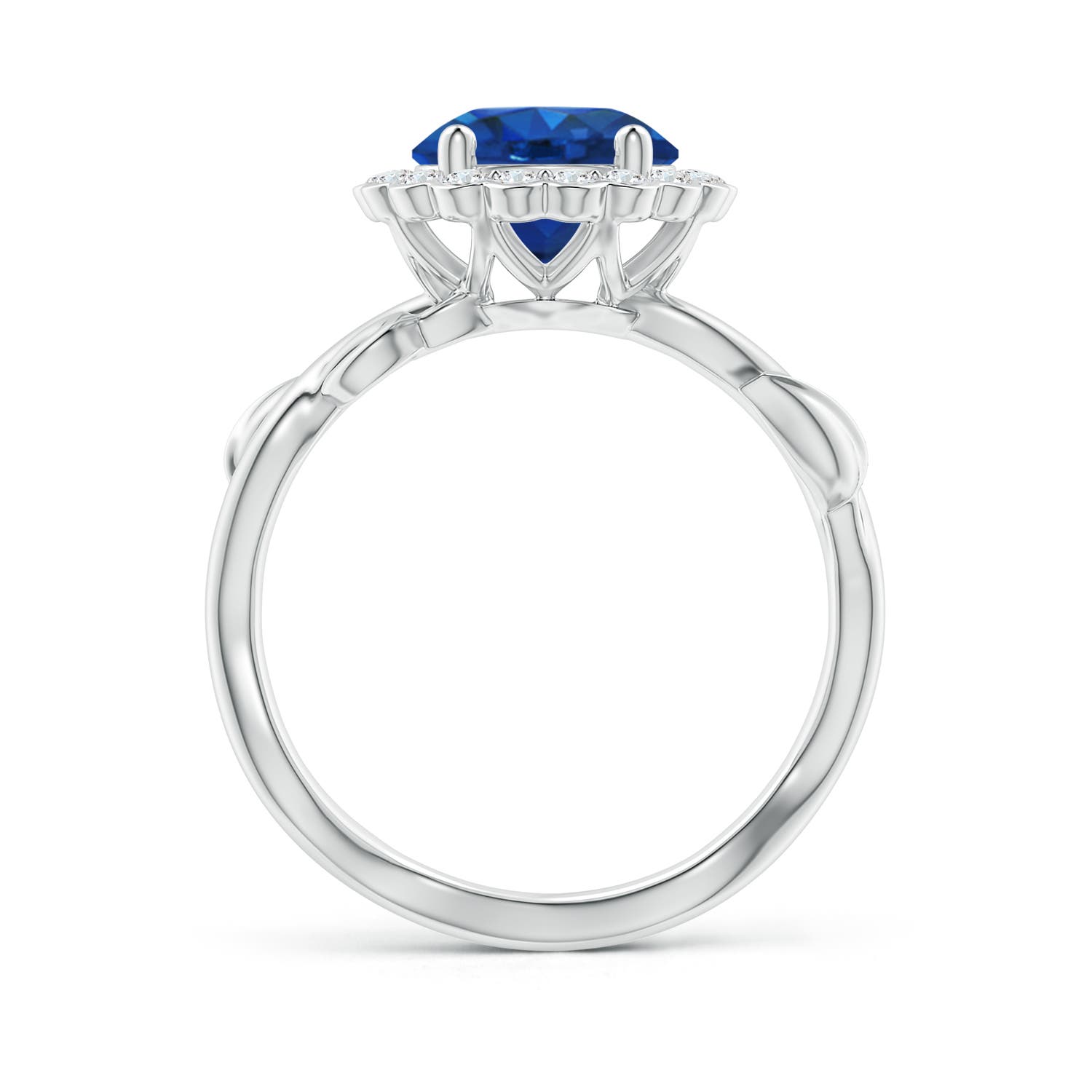 8mm AAA Vintage Inspired Sapphire Flower and Vine Ring in White Gold