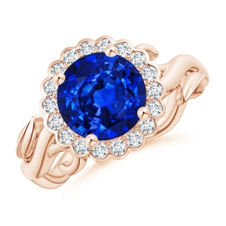 8mm AAAA Vintage Inspired Sapphire Flower and Vine Ring in Rose Gold