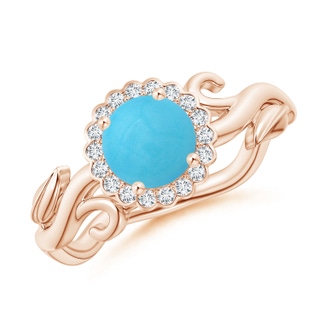 6mm AA Vintage Inspired Turquoise Flower and Vine Ring in Rose Gold