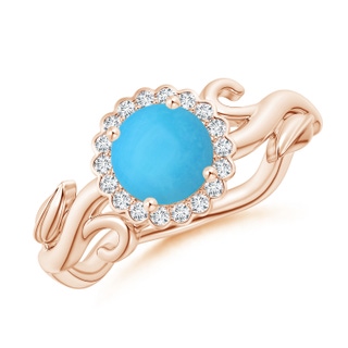 6mm AAA Vintage Inspired Turquoise Flower and Vine Ring in Rose Gold