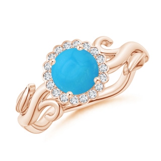 6mm AAAA Vintage Inspired Turquoise Flower and Vine Ring in Rose Gold