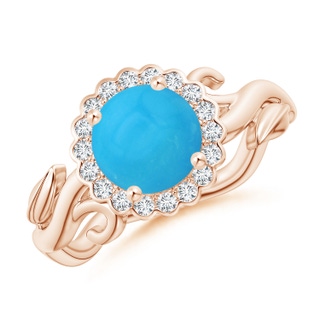 7mm AAAA Vintage Inspired Turquoise Flower and Vine Ring in Rose Gold