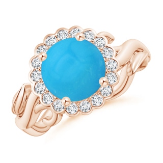 8mm AAAA Vintage Inspired Turquoise Flower and Vine Ring in Rose Gold