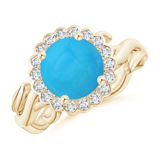 8mm AAAA Vintage Inspired Turquoise Flower and Vine Ring in Yellow Gold